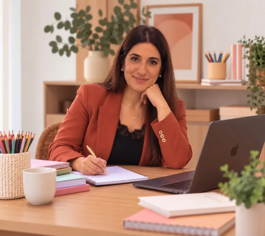 Canan Altunkaya aan haar bureau